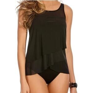 NWT Miraclesuit Sz 36DD Illusionist Mirage Tankini Top Swimsuit Black Underwire